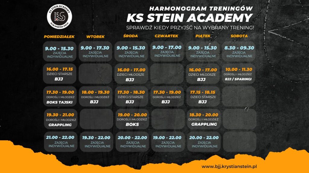 harmonogram zajęć sportów walk bjj boks w KS STEIN ACADEMY